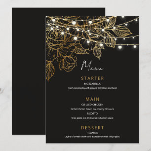 Menu Mariage de voyants à cordes de fleurs d'or