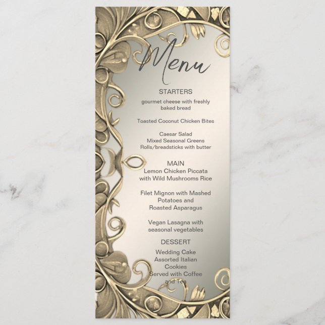 Menu Mariage décoratif or moderne (Devant)