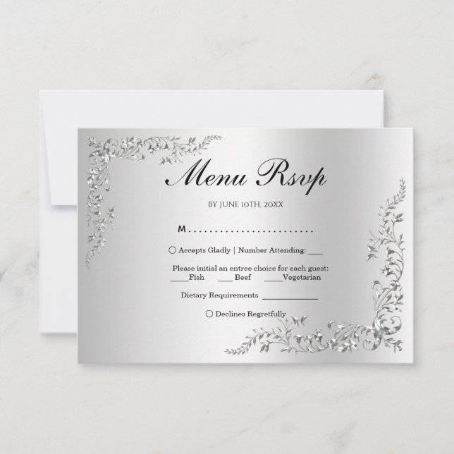 Menu Mariage Décoration Argent RSVP (Devant)