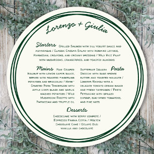 Menu Mariage d'écriture manuscrite vert rétrograde