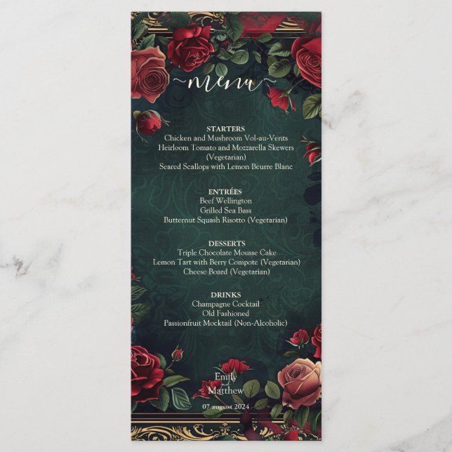 Menu Mariage d'élégance gothique victorienne (Devant)