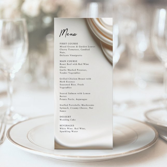 Menu mariage d'élégance satinée ivoire (Elegant Ivory Satin Wedding Menu Card | Luxury Wedding Stationery)