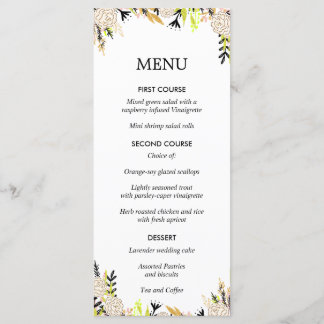 Menu Mariage d'encre florale moderne