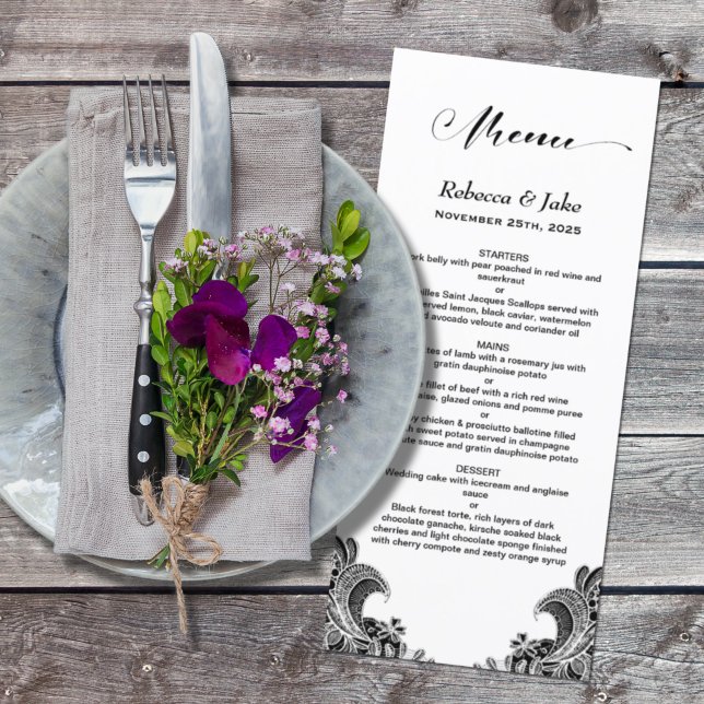 Menu Mariage dentelle noir et blanc (Créateur téléchargé)