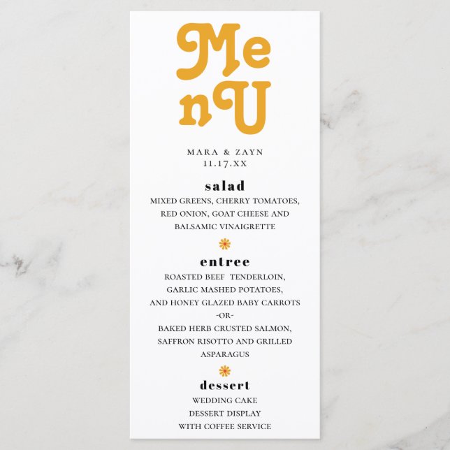 Menu Mariage des Boho Chic Retro 70 (Devant)
