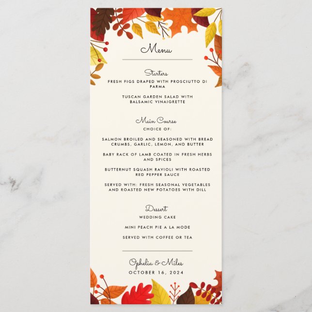 Menu Mariage des branches d'automne (Devant)