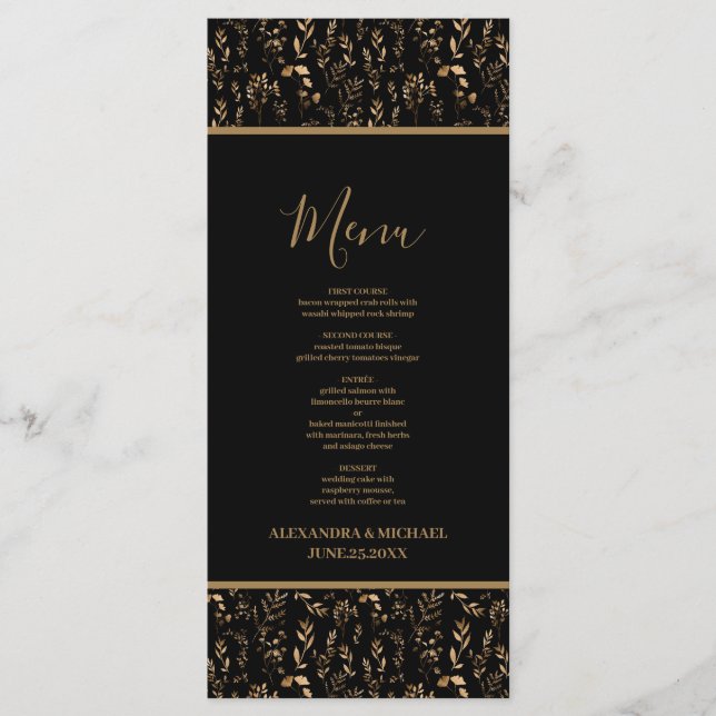 Menu Mariage des étoiles célestes mystiques d'or noir (Devant)