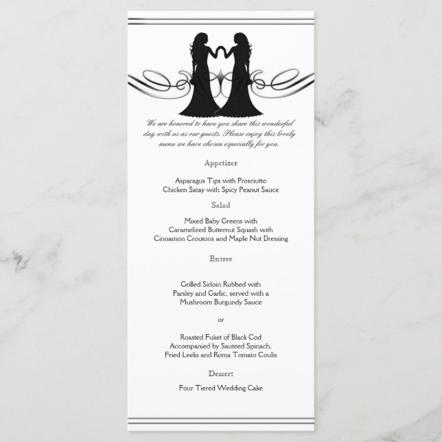 Menu Mariage des mariées d'élégance noire et blanc (Devant)