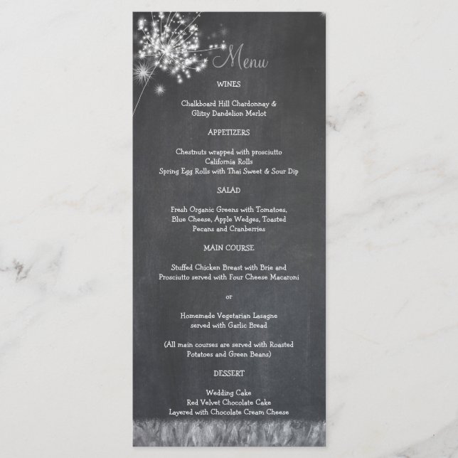 Menu Mariage des paillettes de tableau noir (Devant)