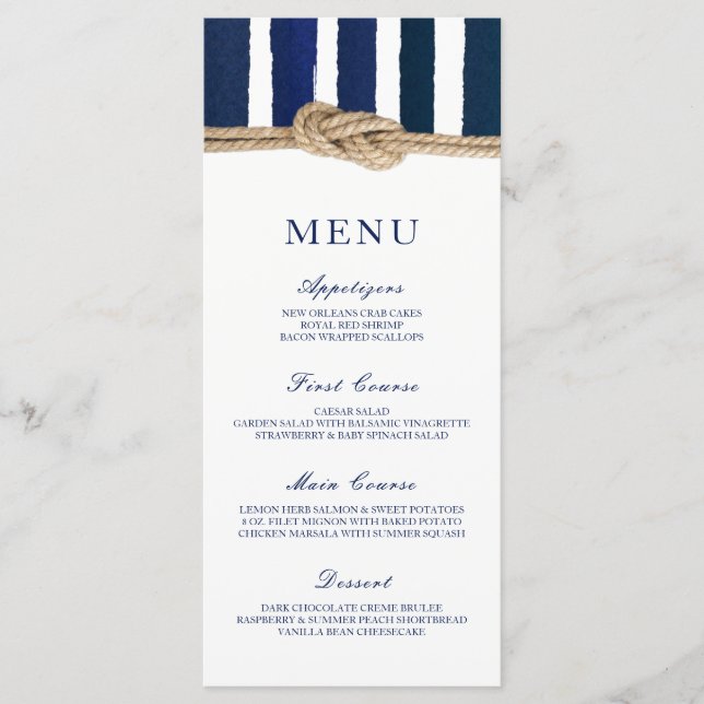 Menu Mariage des rayures de marine de noeud nautiq (Devant)