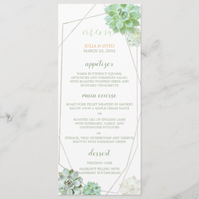 Menu Mariage des succulents de cadre géométrique (Devant)