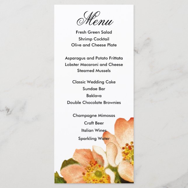 Menu mariage des tiges de l'aquarelle de fleurs de tach (Devant)