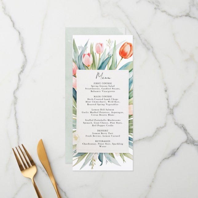 Menu mariage des tulipes de fleurs de printemps (Devant/Arrière en situation)