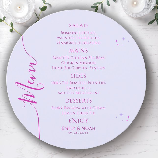 Menu Mariage d'espace de la lavande rose de la lune mys (Créateur téléchargé)