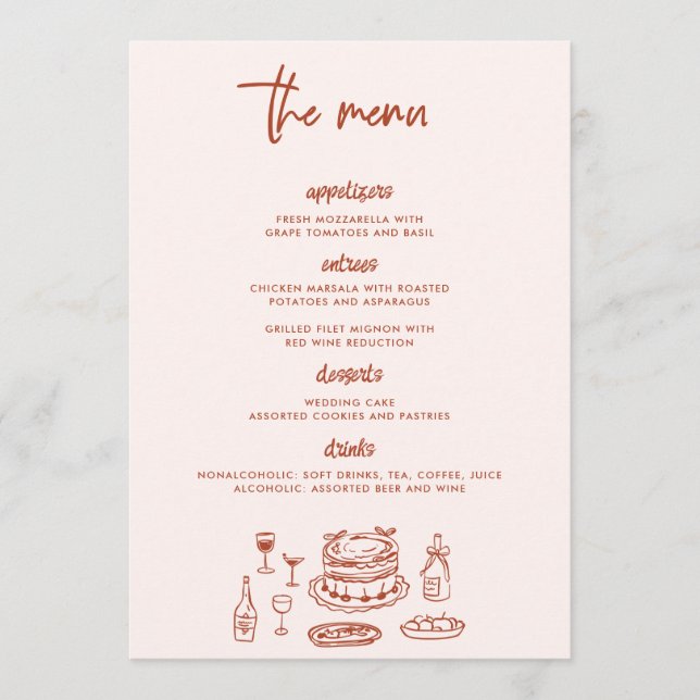 Menu Mariage Dessin Nourriture Doodle Fantaisiste (Devant)