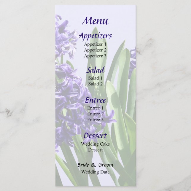 Menu Mariage Deux Hyacinthes Violets (Devant)