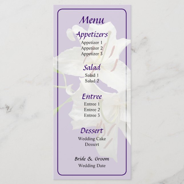 Menu Mariage Deux Lys blancs (Devant)