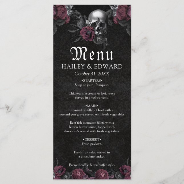 Menu Mariage d'Halloween gothique de Bourgogne (Devant)