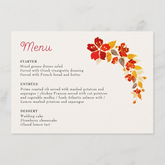 Menu Mariage d'hibiscus tropicaux d'Orange brulé (Devant)