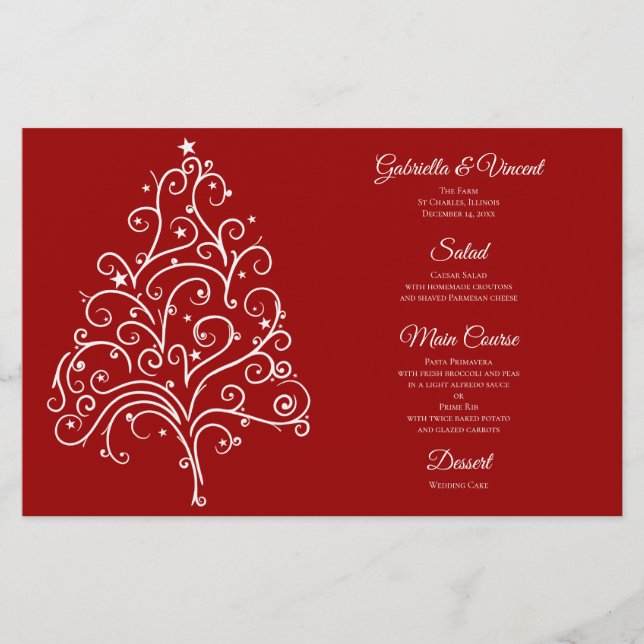 Menu Mariage d'hiver Arbre de Noël rouge (Devant)