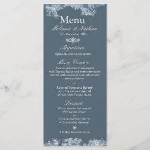 Menu Mariage d'hiver bleu givré personnalisé