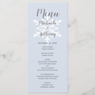 Menu Mariage d'hiver flocon de neige bleu poussiéreux