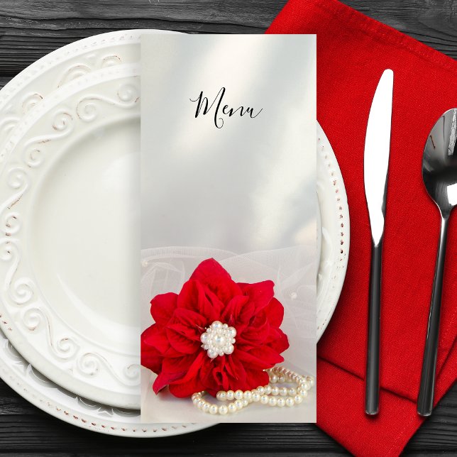 Menu Mariage d'hiver Poinsettia et perles rouges (Set a festive table for your December event with the elegant Poinsettia and Pearls Winter Menu.)