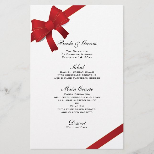 Menu Mariage d'hiver Red Bows (Devant)