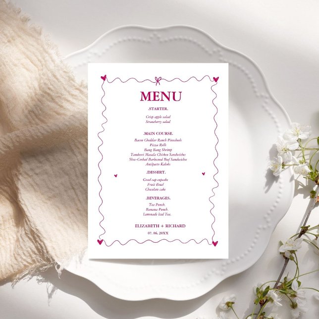Menu Mariage d'illustration manuscrite Scribble rose (Créateur téléchargé)