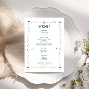 Menu Mariage d'illustration Scribble Blue dessiné à la