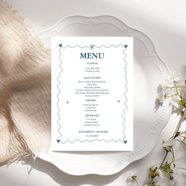 Menu Mariage d'illustration Scribble Blue dessiné à la  (Créateur téléchargé)