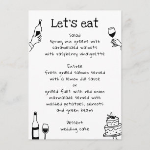 Menu Mariage Doodle Dessiné à la Main   Vin Moderne