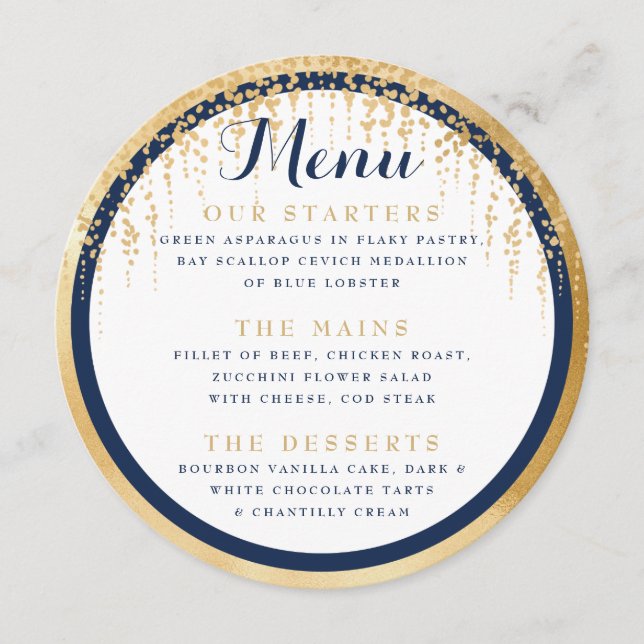 Menu Mariage d'or bleu marine Willow Tree (Devant)