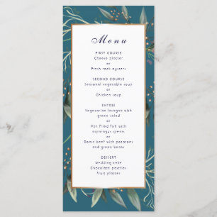 Menu Mariage du dîner Cadre doré turquoise en feui