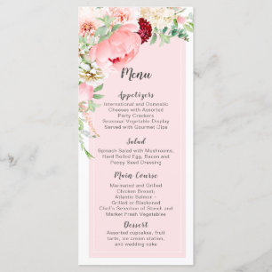 Menu Mariage du jardin d'aquarelle sauvage  