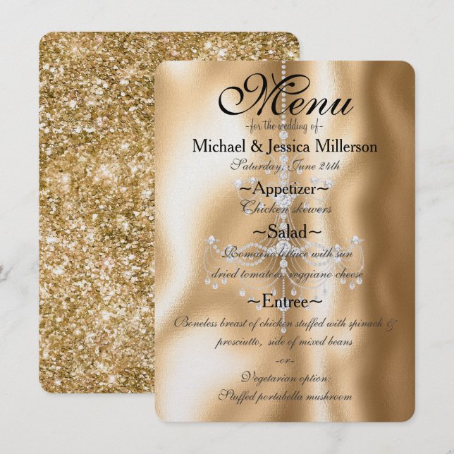Menu Mariage du lustre en diamant glam Gold (Devant / Derrière)