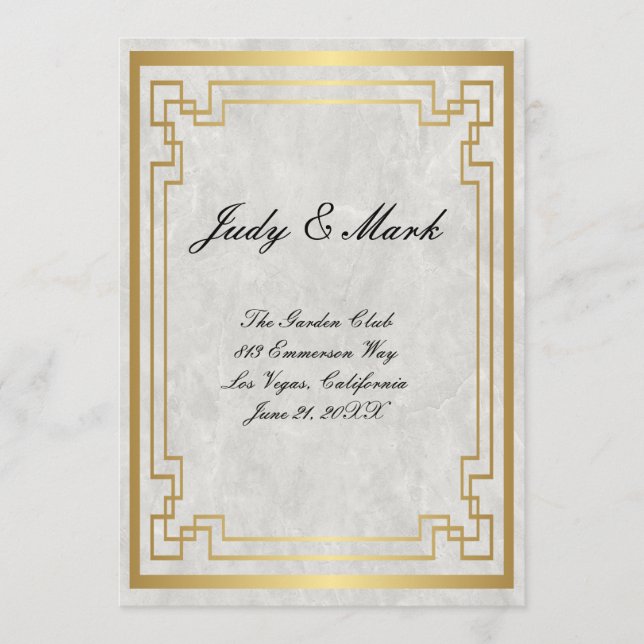 Menu Mariage du Marbre blanc de cadre géométrique  (Devant)