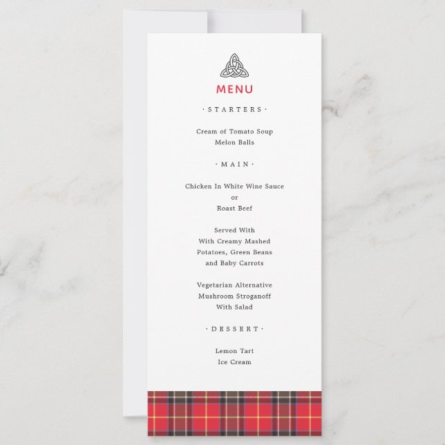 Menu Mariage écossais Tartan Plaid Celtic Knot (Devant)