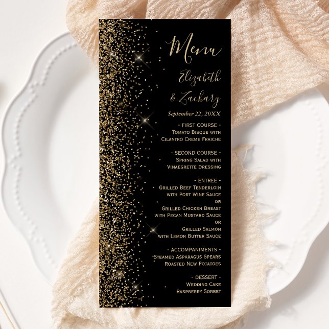 Menu Mariage Edge Parties scintillant Black Gold modern (Créateur téléchargé)