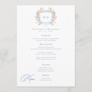 Menu Mariage Élégant à Crête de Fleur Sauvage Pastel Bl