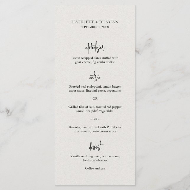 Menu Mariage élégant Beige Beige neutre intemporel (Devant)