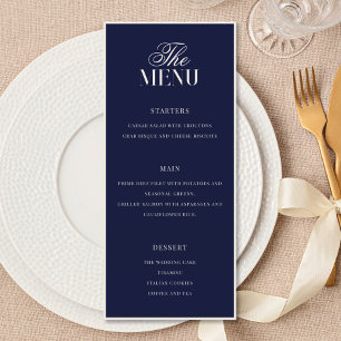 Menu Mariage Élégant Bleu Nuit à l'Ancienne