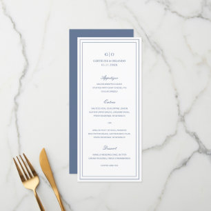 Menu Mariage Élégant Bleu Poussiéreux Classique