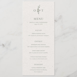 Menu Mariage élégant botanique vert sauge moderne