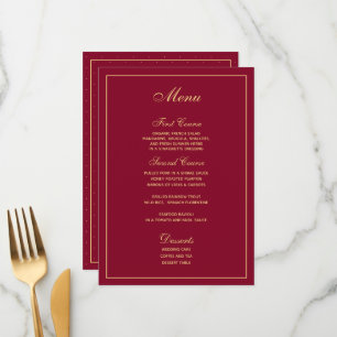 Menu Mariage élégant Burgundy Gold Script