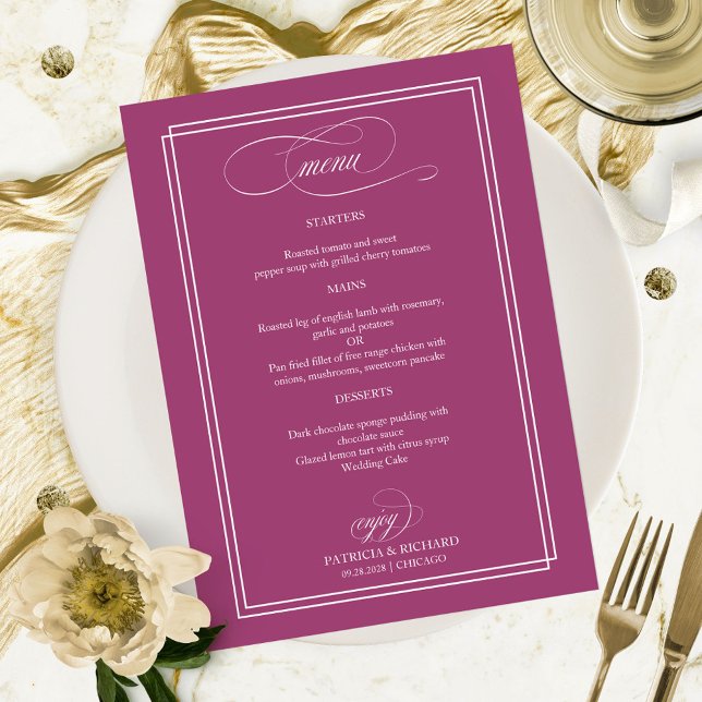 Menu Mariage élégant Cassis rose (Créateur téléchargé)