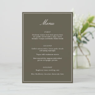 Menu Mariage Élégant Classique Bordure Olive Script