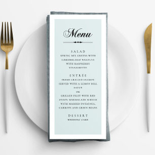 Menu Mariage élégant classique calligraphié bleu