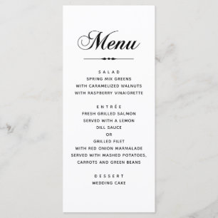 Menu Mariage élégant classique en noir et blanc avec ty