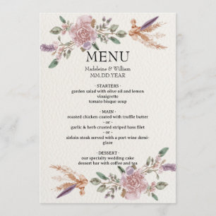 Menu Mariage élégant de Boho rustique moderne